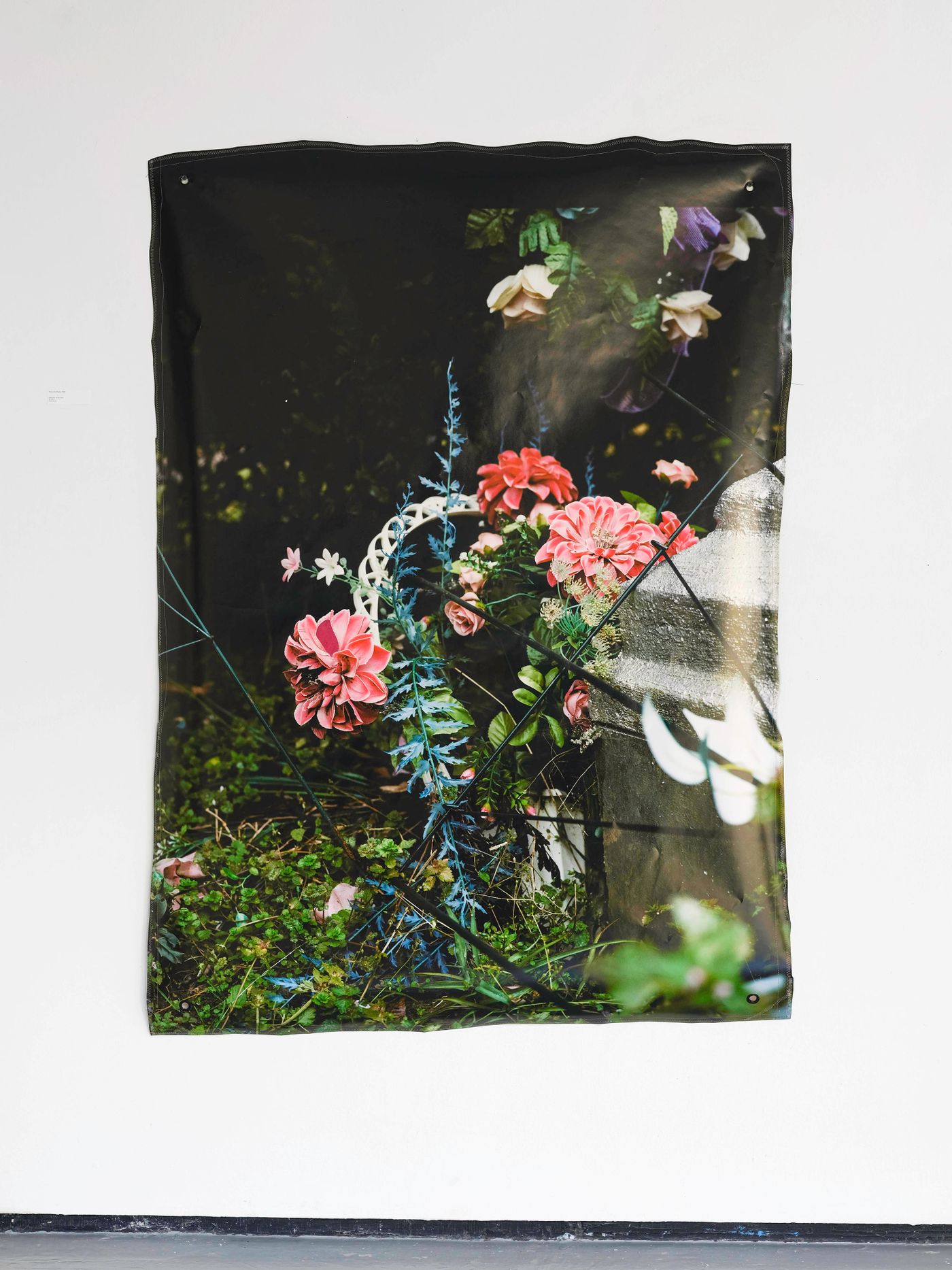 This is for Karen, 2022. Inkjet print, thread, fabric; 44 x 60 in. Photo: Amartya De.