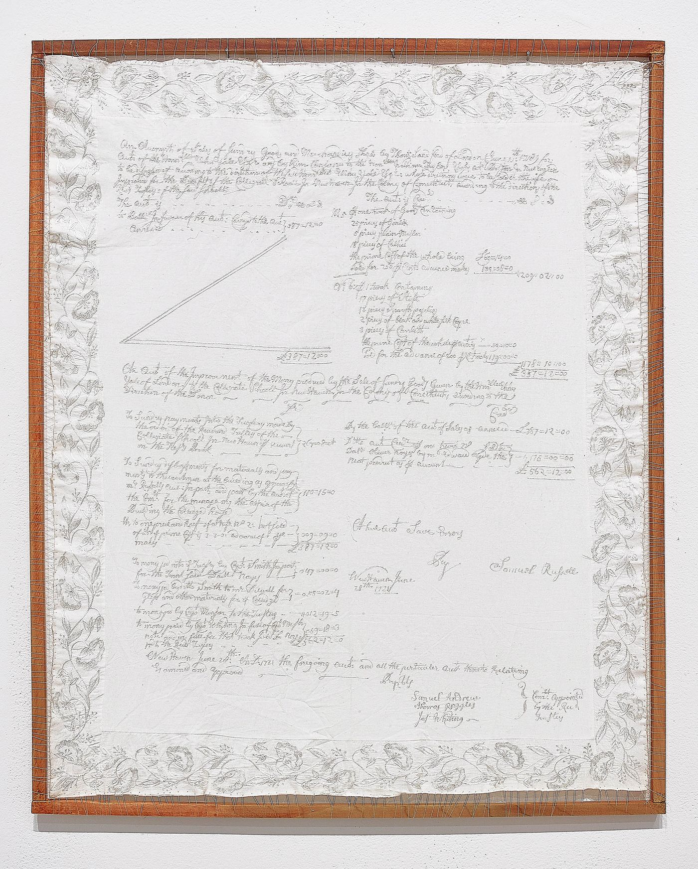 इतिहास (Itihāsa), 2022. White thread on muslin; 31 x 36 in. Photo: Merik Goma.