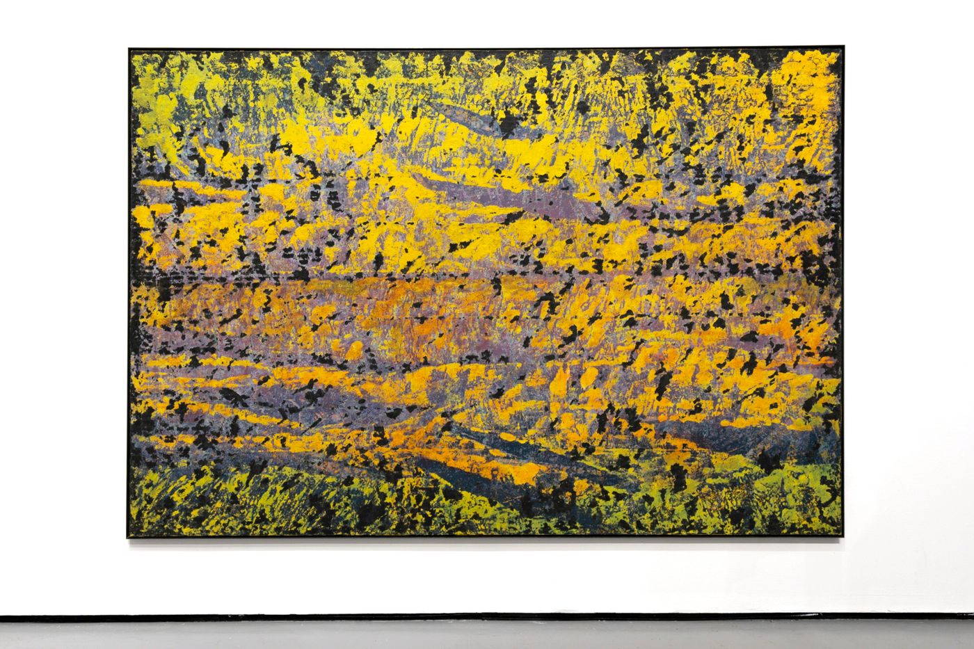 Dawn, 2021-2022. Oil and calcium carbonate on canvas with steel frame; 118 x 81 in. Photo courtesy the artist.