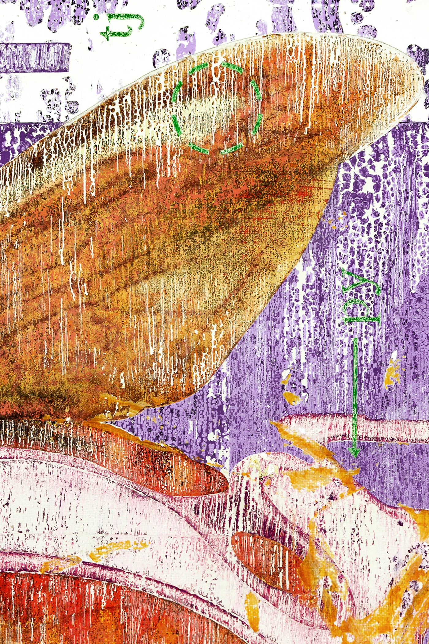 Detail of Compression Point, 2022. Acrylic on burlap; 79 x 63 in. Photo: Meghan Olson.