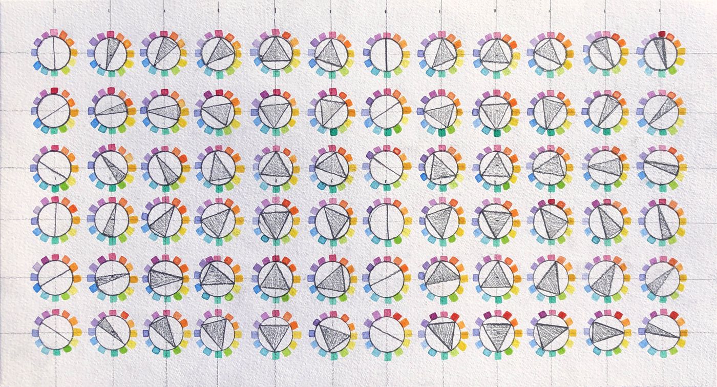 Map of Color Triangulations, 2022. Ink and graphite on paper; 16 x 8 in. Photo courtesy the artist.