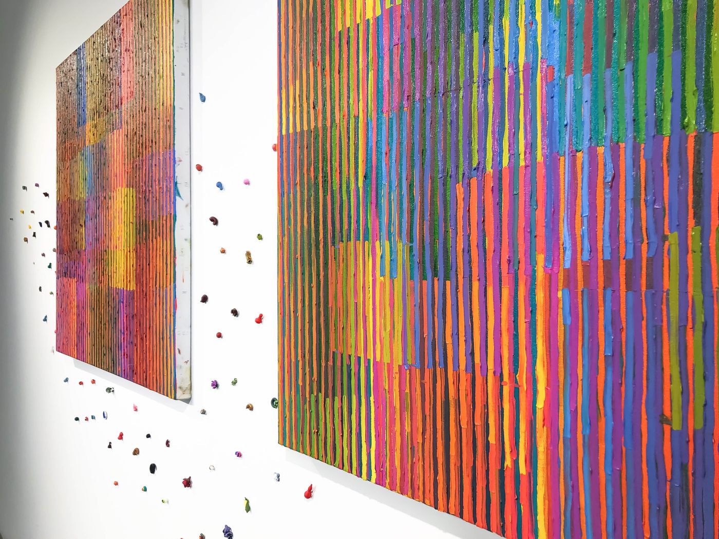 Particulate Utterance (detail), 2020-2022. Oil on canvas, polymer clay; 36 x 36 in. and 30 x 30 in. Photo courtesy the artist.