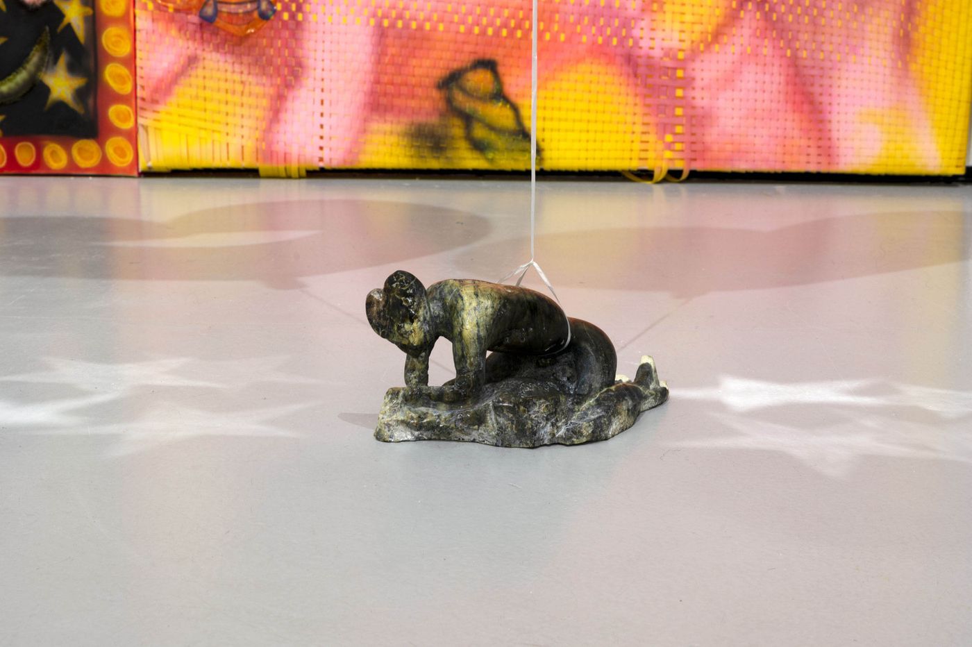 Hermaphroditus’s Agape, 2021-2022. Artist carved marble, mylar balloon, helium, 6 x 12 in. Photo: Allison Minto.
