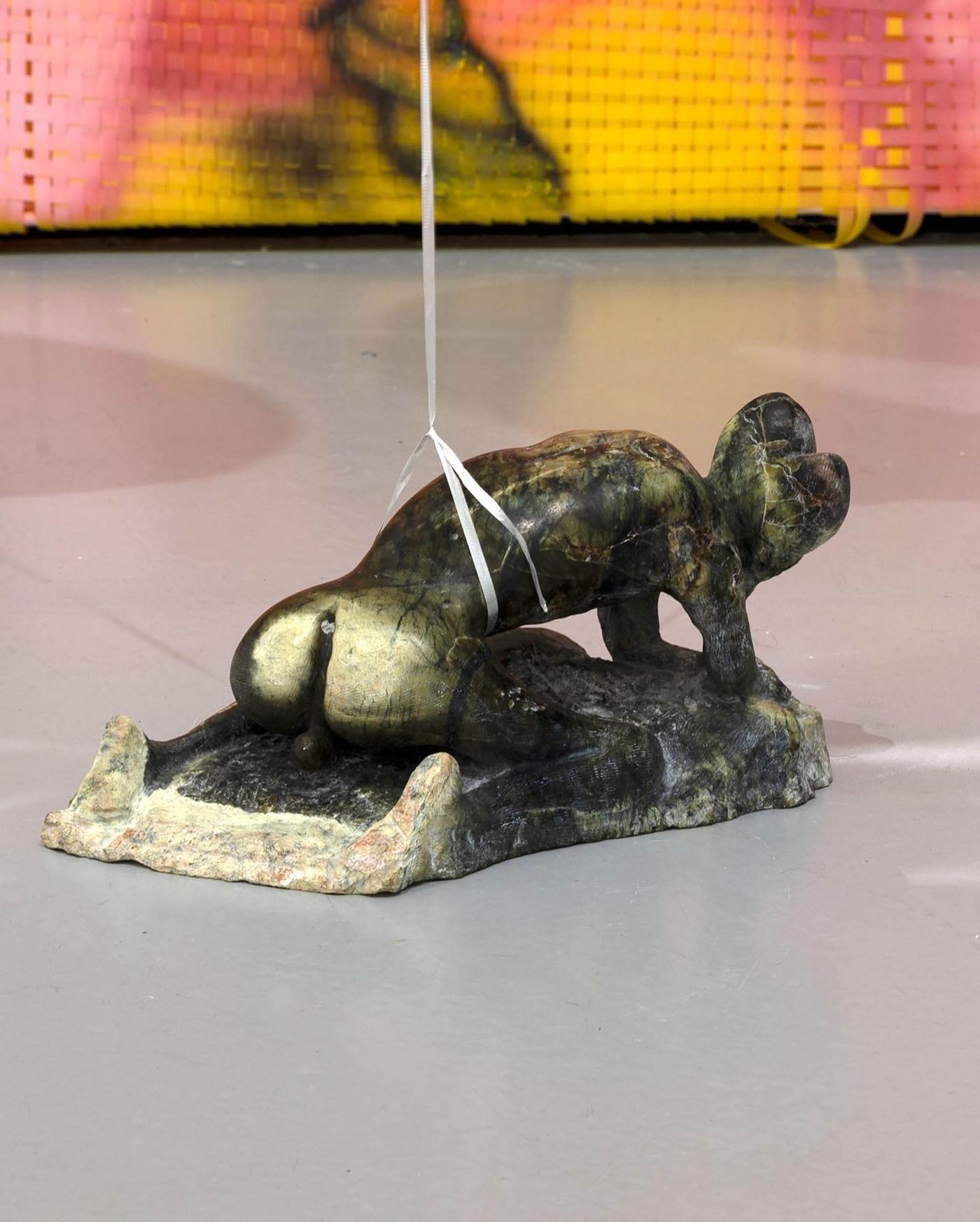 Hermaphroditus’s Agape, 2021-2022. Artist carved marble, mylar balloon, helium, 6 x 12 in. Photo: Allison Minto.