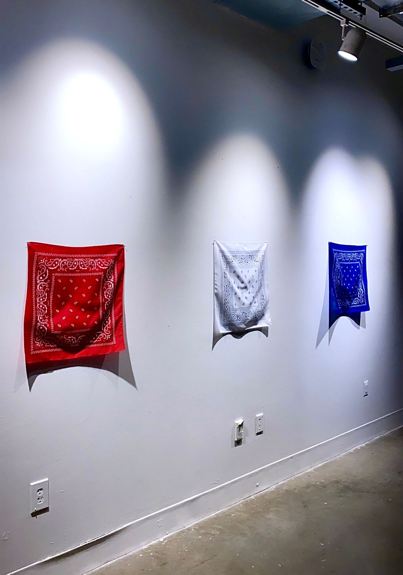 Red, White, and Blue, 2022. Hand-cut and painted illustration board and foil on canvas; 50 x 50 in.