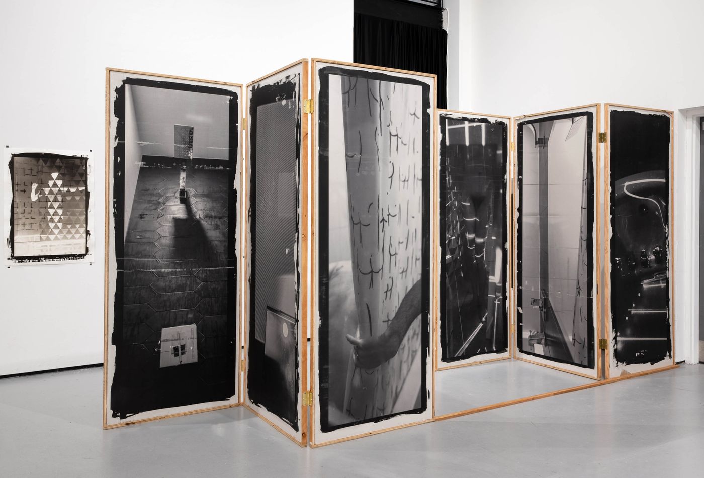 Touch and Recognition I-VI, 2022. Drywall, wood, construction adhesive, hinges, screws; giclée transfer prints; 96 x 152 x 38 in. Photo courtesy the artist.