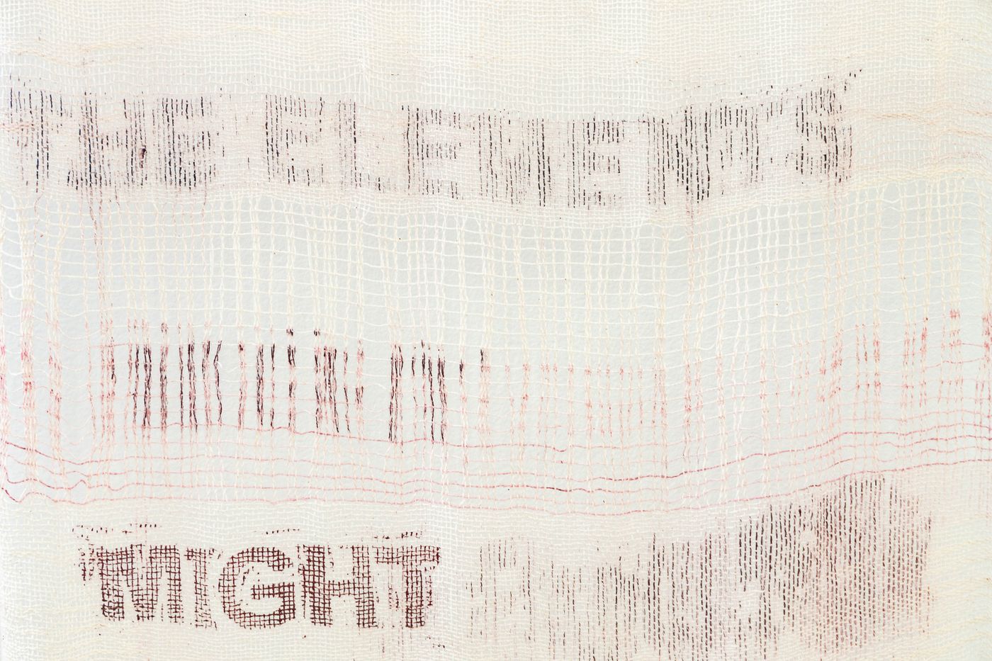 THE ELEMENTS MIGHT STAND UP (detail), 2022. Woven on rigid heddle loom with dye and leno-weave; 25.5 x 62.5 in. Photo: Meghan Olson.
